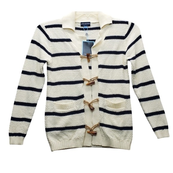 Andy & Evan Other - Andy & Evan Kid's Preppy‎ Cream Blue Stripe Toggle Cardigan Sweater Size 11/12